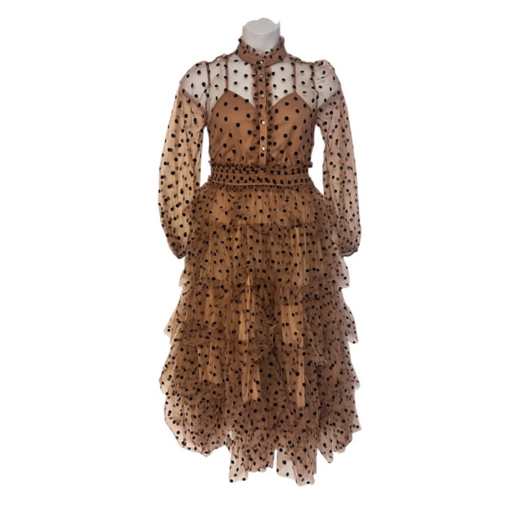 Mable Tulle Polka Dot Peasant Regency Cocktail Wedding Guest Formal Tea Dress - Picture 3 of 16
